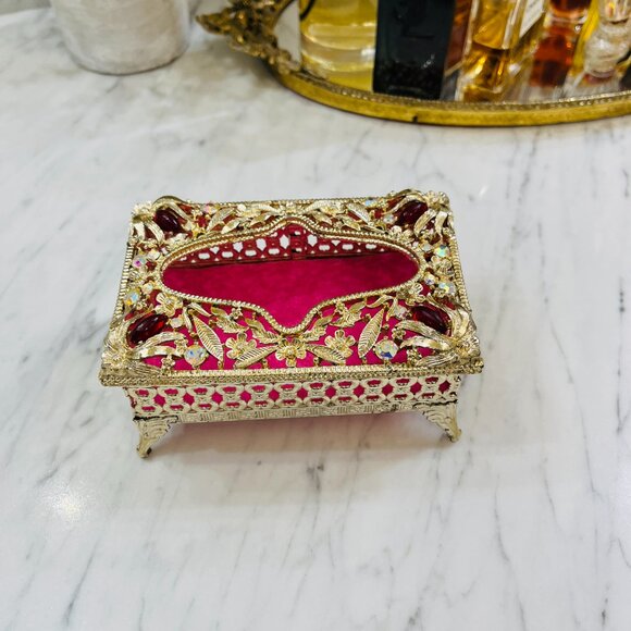 VTG Hollywood Regency small tissue holder with jewels - Picture 5 of 17